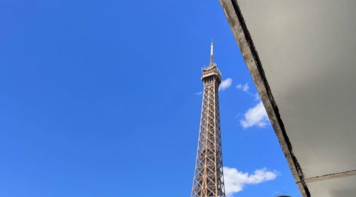 (02 photos) En peignoir, Viviane admire la tour Eiffel et embrase la toile