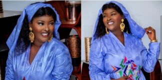 (Photos): En robe bazin bleue la bay star Abiba répond à tous les critères d’un djogoma